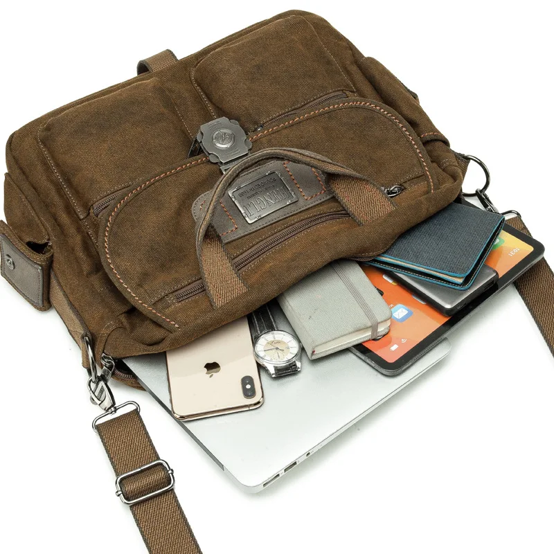 Borse a tracolla in tela retrò borsa a tracolla multifunzione da uomo borsa da viaggio per il tempo libero Toolkit confezione Vintage mallet