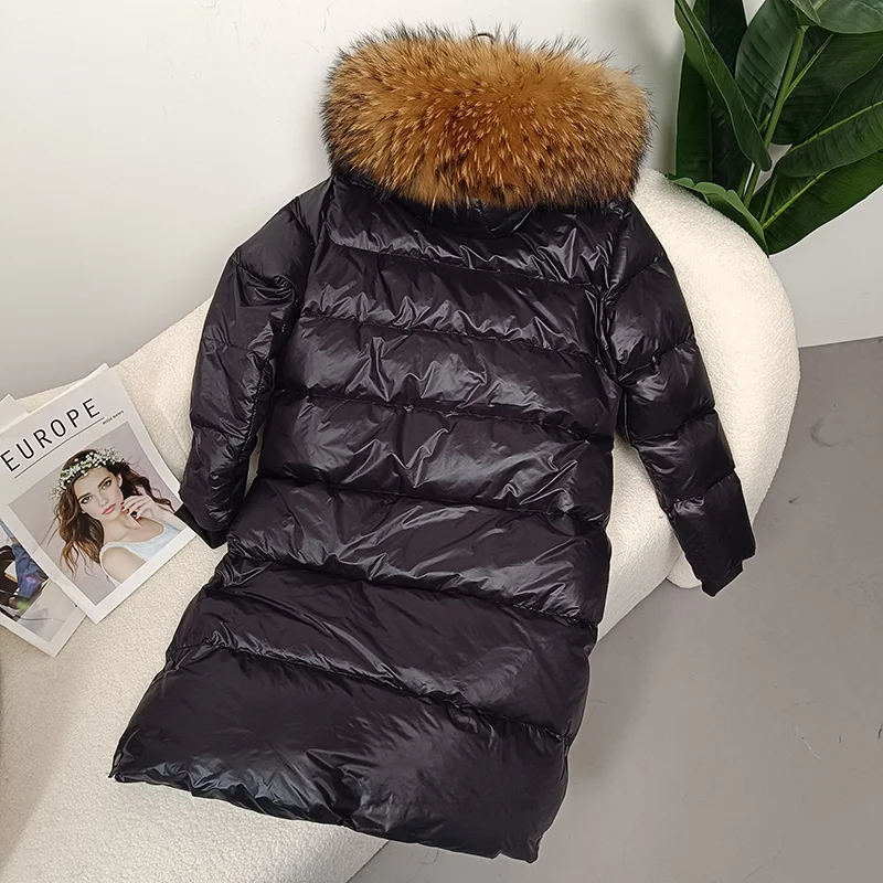 Nonina-本物のキツネの毛皮の襟付きジャケット,女性用のフード付きジャケット,厚い暖かいダック,取り外し可能な襟,長いアウターウェア,アライグマ,新しい冬,2023