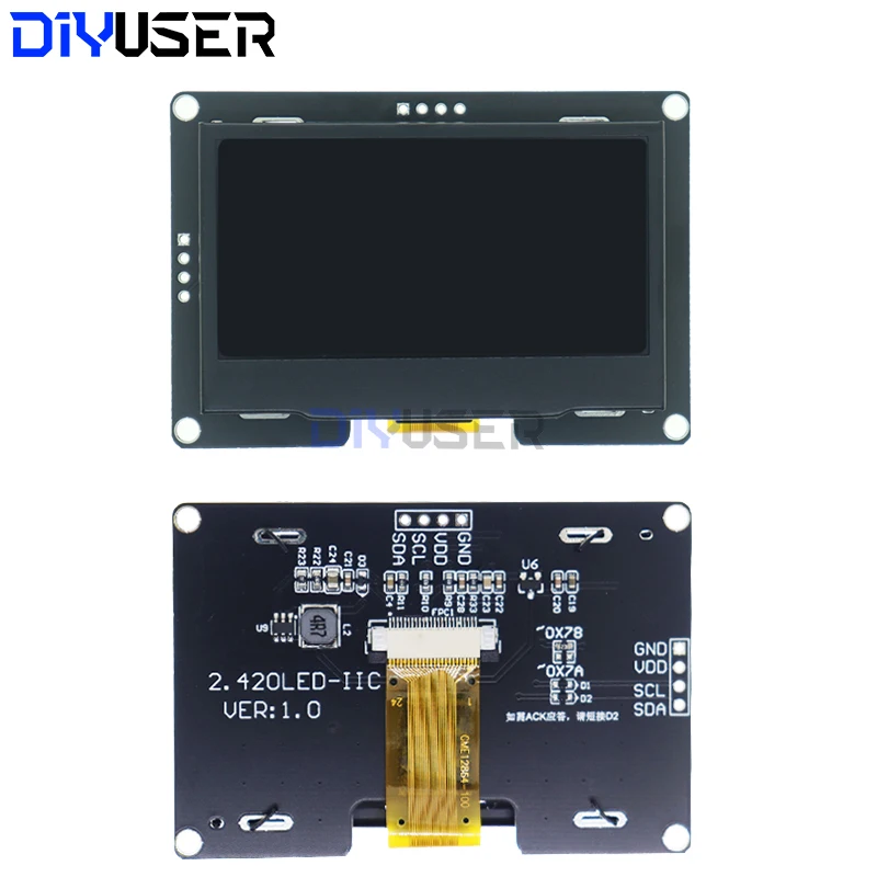 DIYUSER 2,4 Zoll 2,42 Zoll 128 x 64 OLED LCD Display Modul SSD1309 12864 4 Pin IIC I2C SPI Serielle Schnittstelle für Arduino C51
