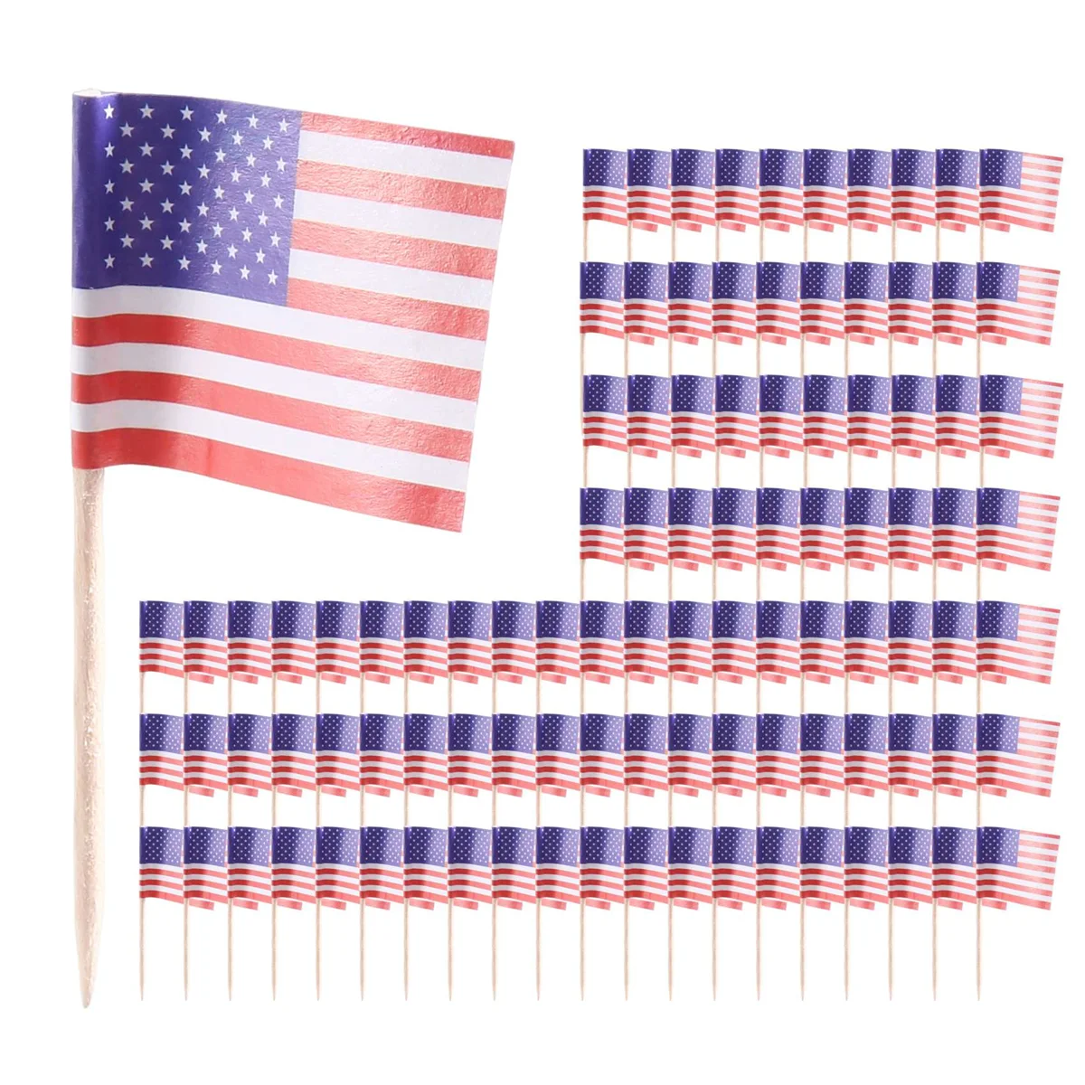 Bandeira americana Toothpicks para Party, Mini Food Picks, Cupcake Decoração, Sanduíche, 100
