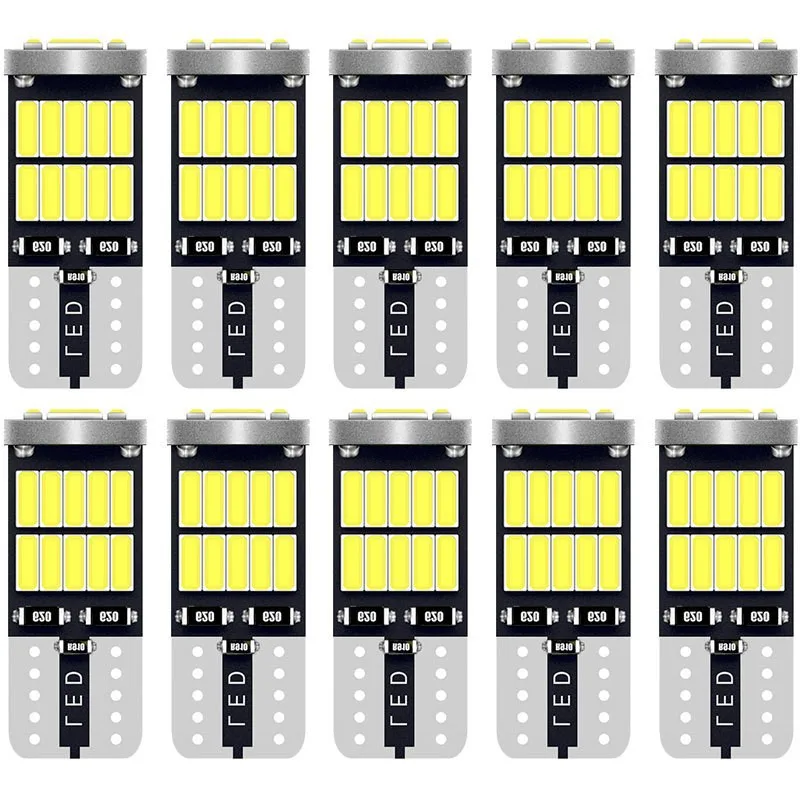 10 pçs t10 w5w 194 501 led canbus sem erro luz interior do carro 26smd 4014 chip branco instrumento luzes leitura cúpula lâmpada