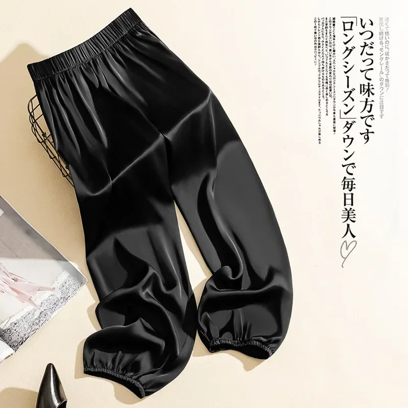 Cao Cấp Làm Từ Vải Lụa Acetate Quần Ống Rộng Nữ Mùa Hè Rời Lụa Satin Knickerbockers Quần Lụa Chiều Dài Mắt Cá Chân Quần