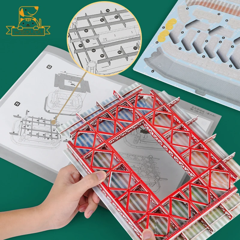 3D สนามฟุตบอลปริศนาสนามฟุตบอล Building Block สนามก่อสร้างของเล่นสนามจิ๊กซอว์ชุดตกแต่งประกอบเกมเด็กของขวัญ