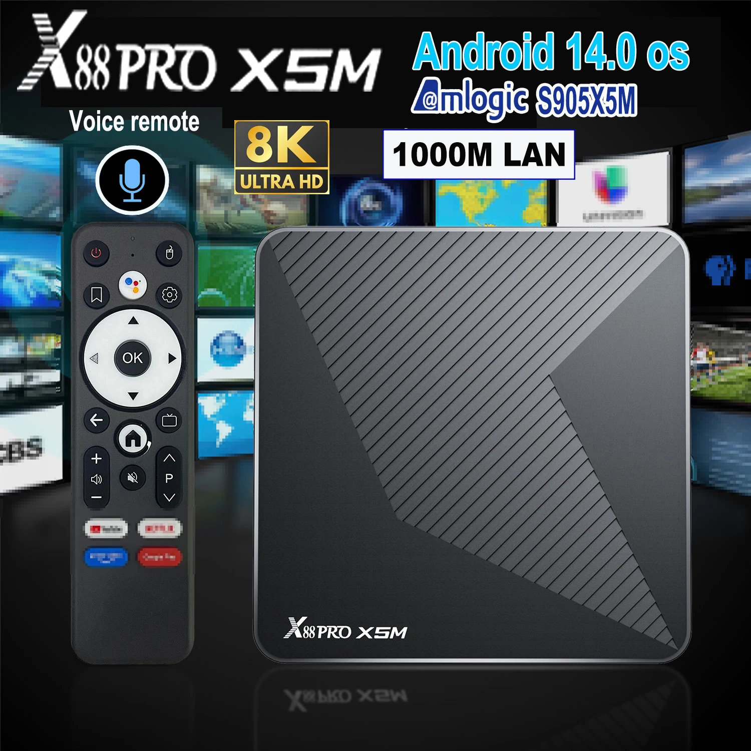 X88 PRO X5M Android 14 TV Box Amlogic S905X5M HD 8k 2.4G 5G Wifi6 BT5.0 1000M Lan 3D: X88 PRO X5M Android 14 TV Box Amlogic S905X5M HD 8k 2.4G 5G Wifi6 BT5.0 1000M Lan 3D