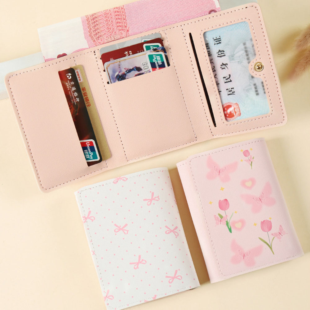 Cartera con lazo para mujer, monedero Floral de Color rosa dulce, tarjetero para niña, monedero de viaje portátil, bolsa para tarjetas fotográficas