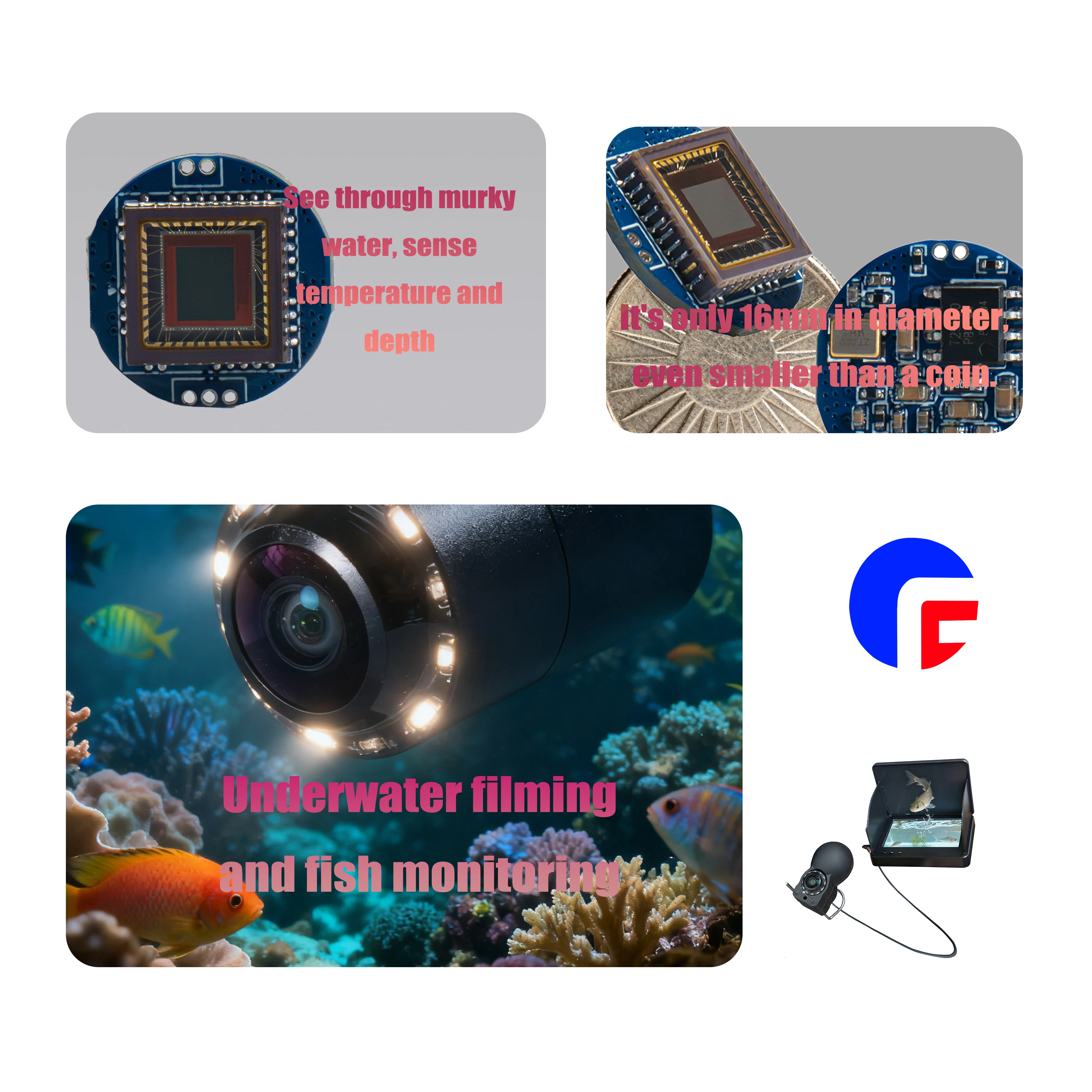 Fish Detection Monitoring Camera Lens Module, Subaquático, Visual, Pesca, 4089K