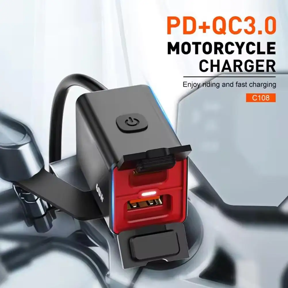 Pengisi Daya Cepat Usb C Sepeda Motor Premium Pd + Qc3.0 60W Pengisi Daya 12V/24V Ponsel Adaptor C Terpasang Di Kendaraan Tipe Sel Tahan Air Soc A0a9