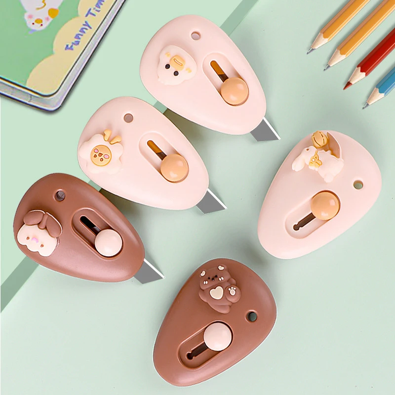 1pc Cute Cartoon Pebble Portable Art Knife Unpacking Express Knife Student Mini Paper Knife School Office Cutting Supplies