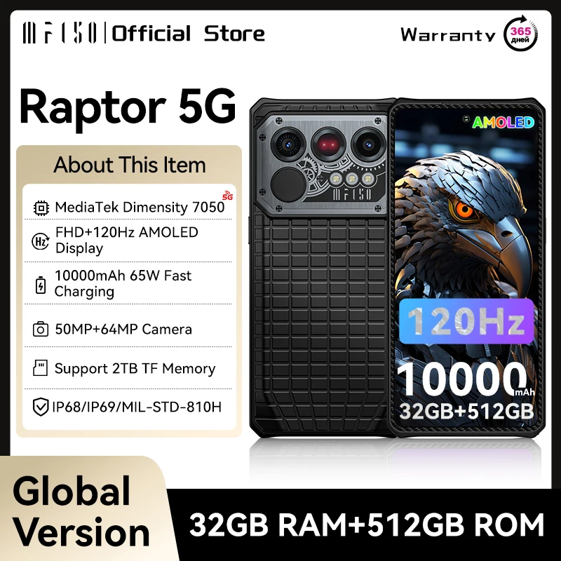 IIIF150 Raptor 5G Rugged Smartphone Android 14 Mobile Phone 6.78'' 120Hz AMOLED Display 16GB+512GB 50MP 65W 10000mAh Phone