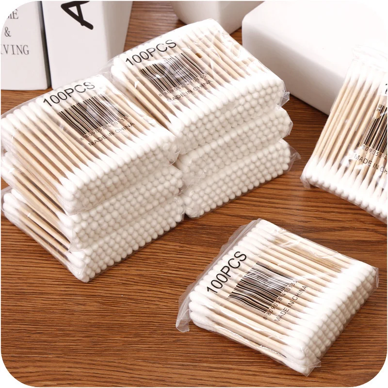 Bastoncillos de algodón de doble cabeza para mujer, 100/500/1000/2000 piezas, bastoncillos de madera para limpieza de nariz y orejas, herramientas para el cuidado de la salud