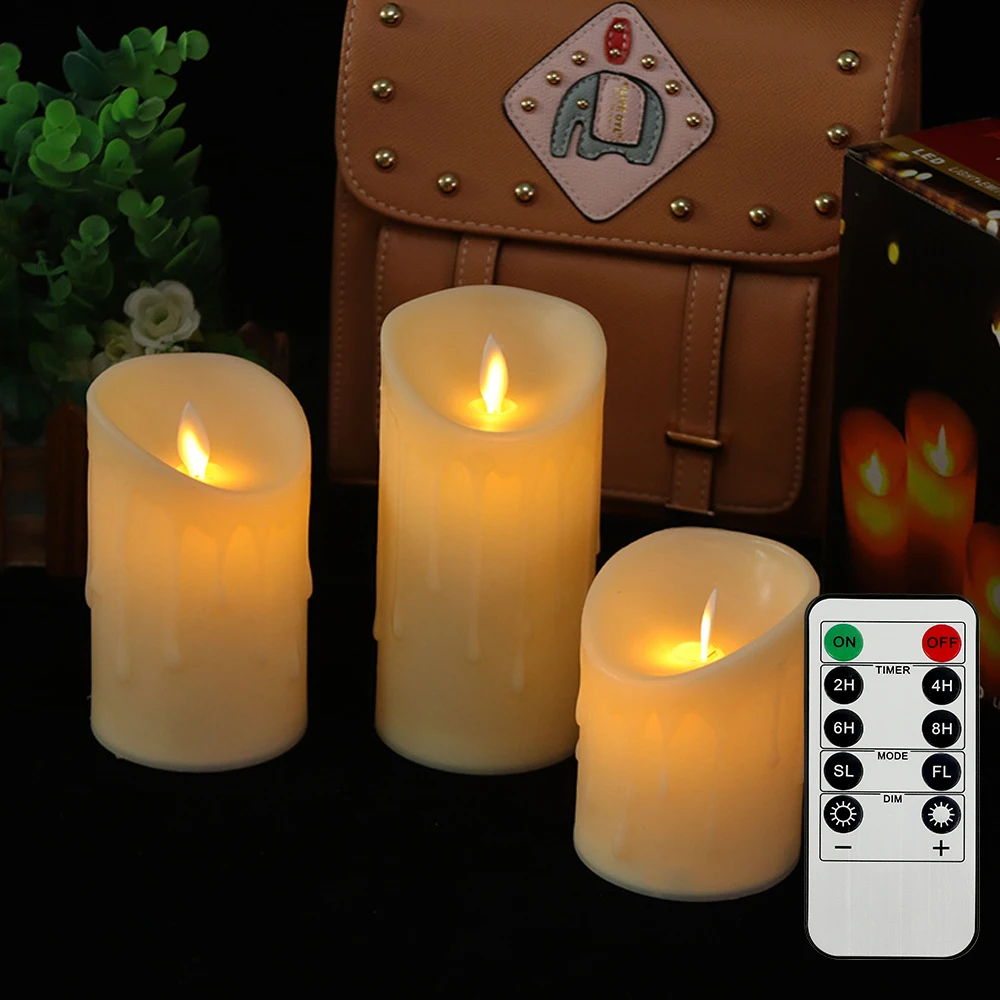 Velas parpadeantes sin llama para exteriores e interiores, 3 unidades/juego, velas LED con Control remoto, vela de Pascua, iluminación decorativa para boda
