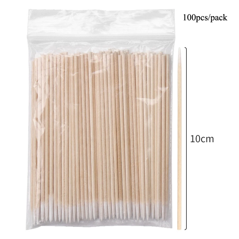 สำลีก้านขนาดไมโครสำหรับต่อขนตาแบบใช้แล้วทิ้ง100ชิ้นแปรงสำหรับทำความสะอาดหูอุปกรณ์แต่งหน้าสำลีไม้