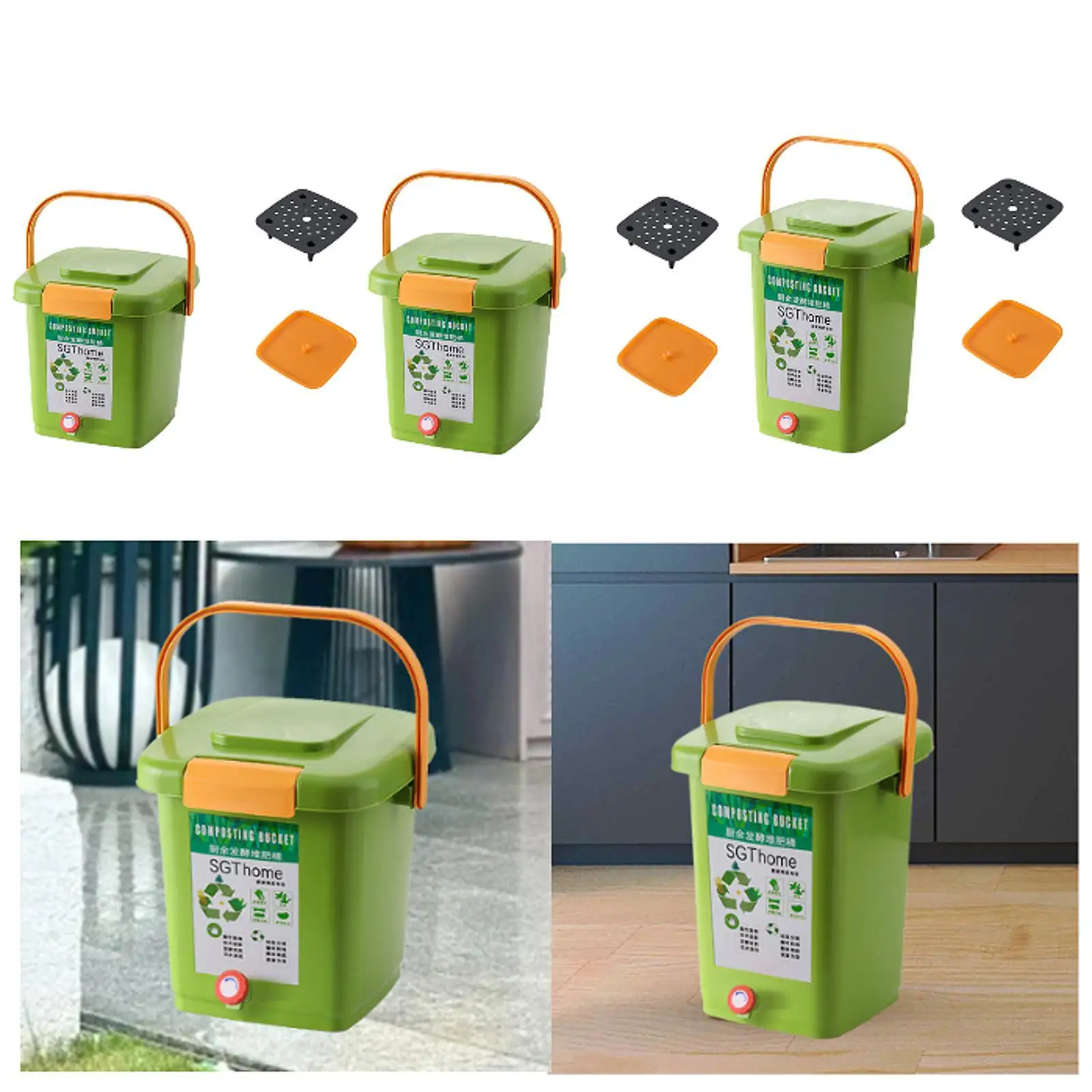 Tempat Sampah Kompos dengan Tutup Tempat Sampah Makanan Rumah untuk Balkon Halaman Belakang Dalam Ruangan