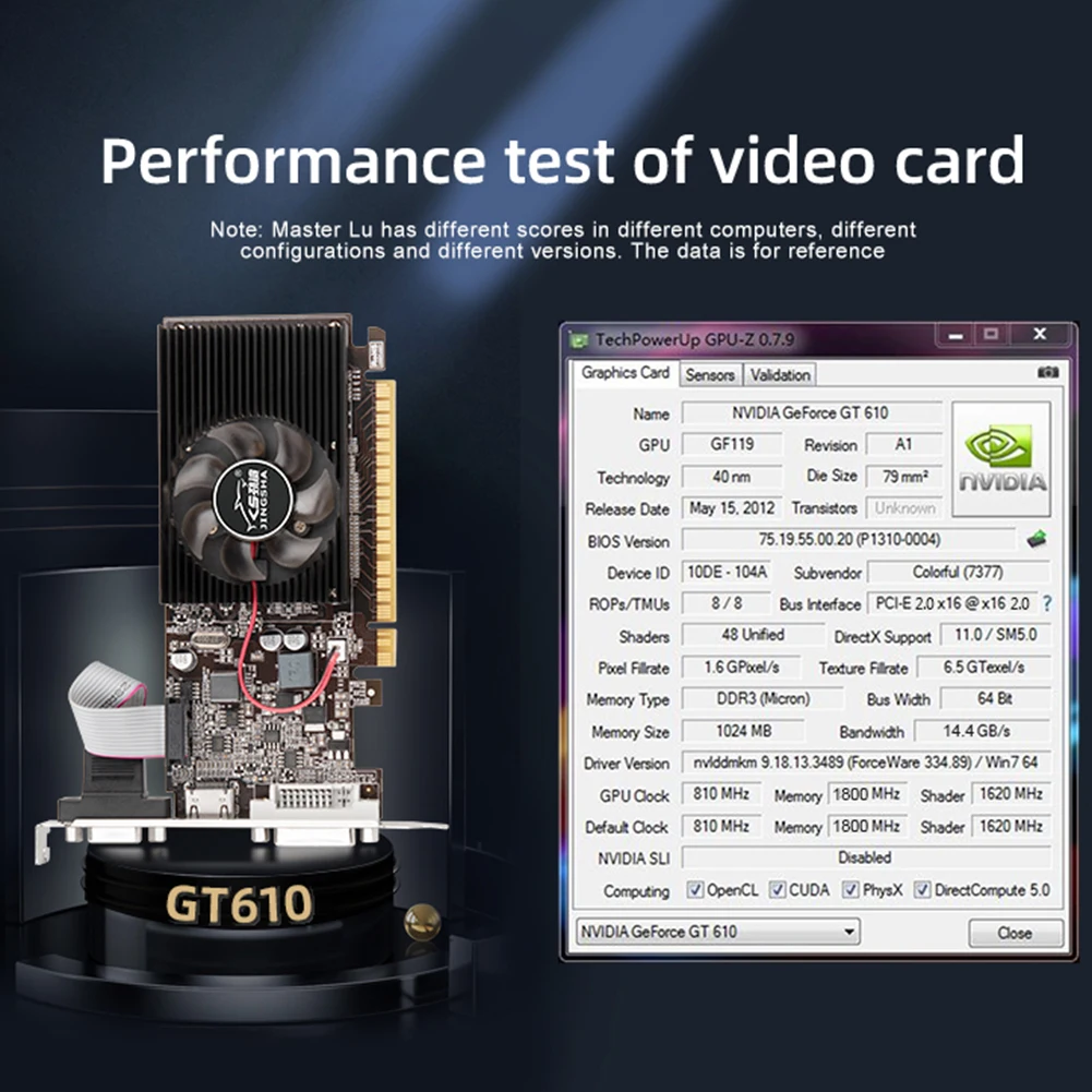 GT610 Grafikkarte 1/2 GB PCIE X16 2.0 NVIDIA GeForce GT 610 DDR3 Grafikkarte VGA HD DVI 64Bit 1800 MHz GT610 GPU Grafikkarte