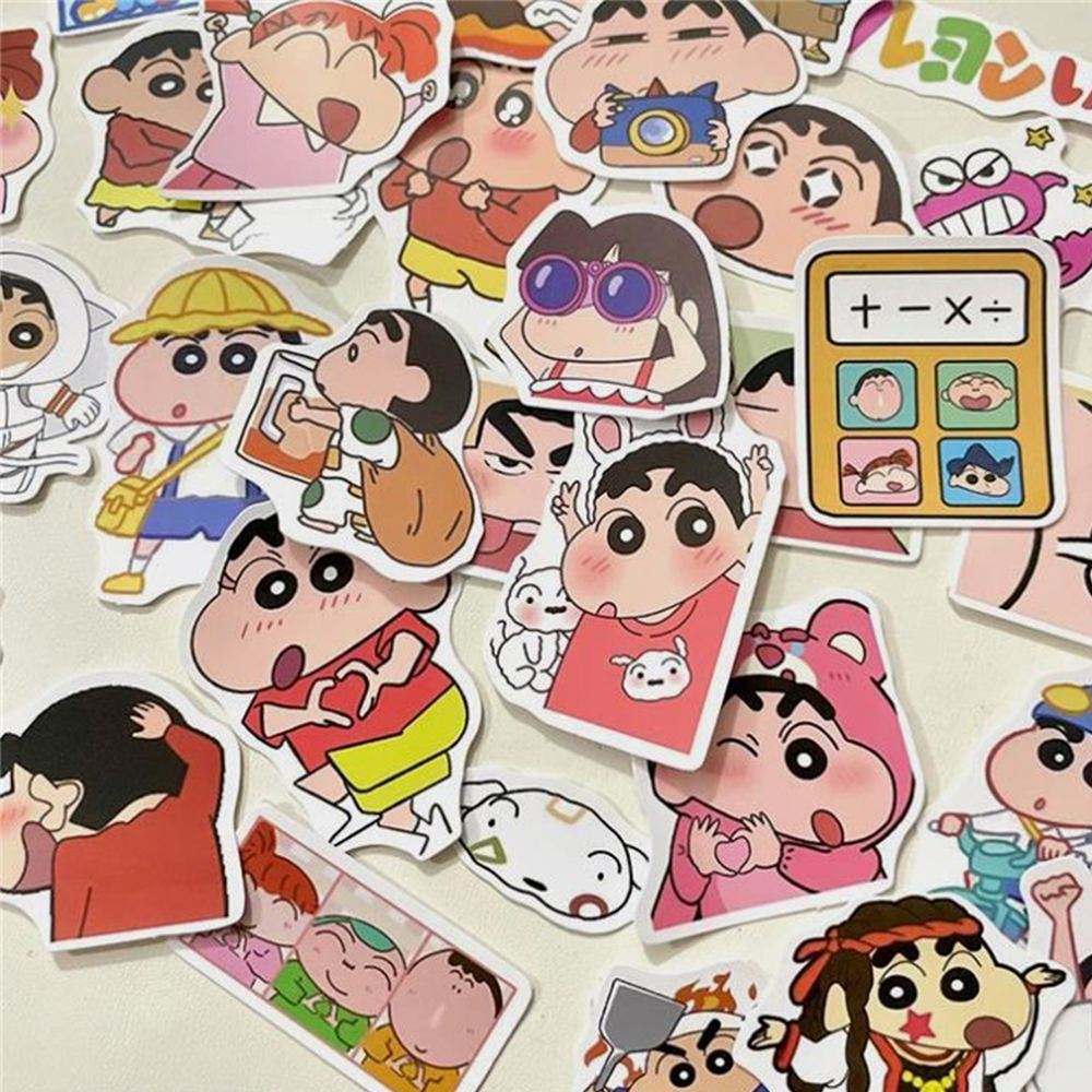 60Pcs 만화 크레용 신짱 스티커 어린이를위한 소녀 DIY 노트북 전화 일기 귀여운 애니메이션 스티커 어린이 장난감