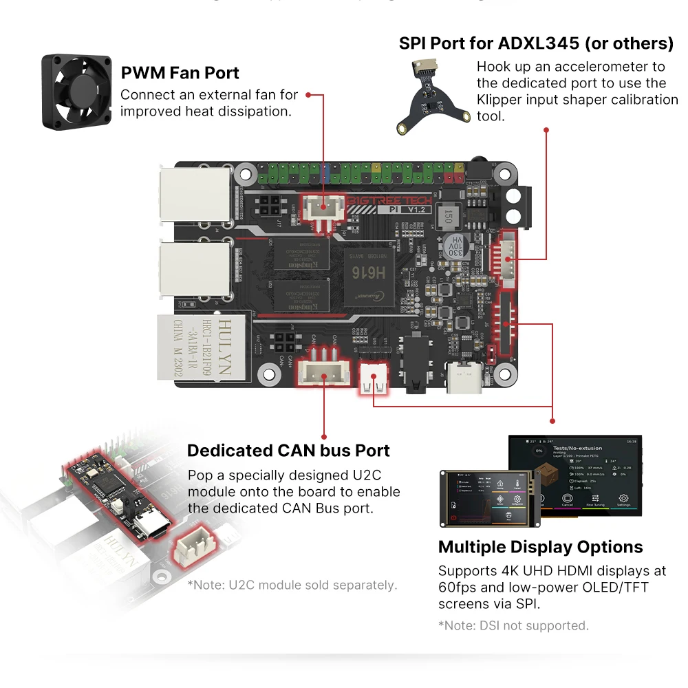 หน้าจอ: BIGTREETECH BTT PI V1.2 Board Quad Core Cortex-A53 2.4G WiFi 40Pin GPIO VS Raspberry PI 3B สีส้ม Pi สําหรับ Klipper 3D เครื่องพิมพ์ DIY