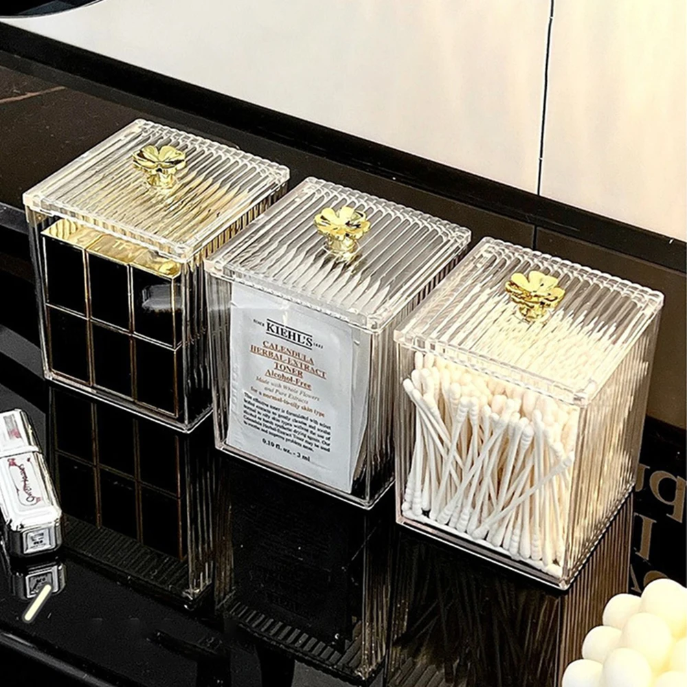 Caja de almacenamiento transparente para hisopo de algodón, contenedor de escritorio a prueba de polvo, eliminación de maquillaje, lápiz labial de algodón, cajas de cosméticos acrílicas, 1 Uds.