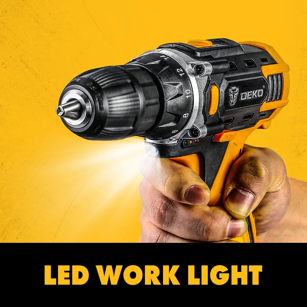 DEKO 12/16/20V MAX Máy Khoan Không Dây Điện Tua Vít 18 + 1 Mô Men Xoắn Cài Đặt, 2 Tốc Độ, 3/8 "Keyless Chuck Dụng Cụ Điện (DKCD Series)
