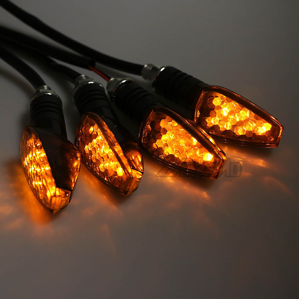 4 pçs/set universal motocicleta led sinais de volta longo curto luzes indicadoras piscas piscas cor âmbar acessórios