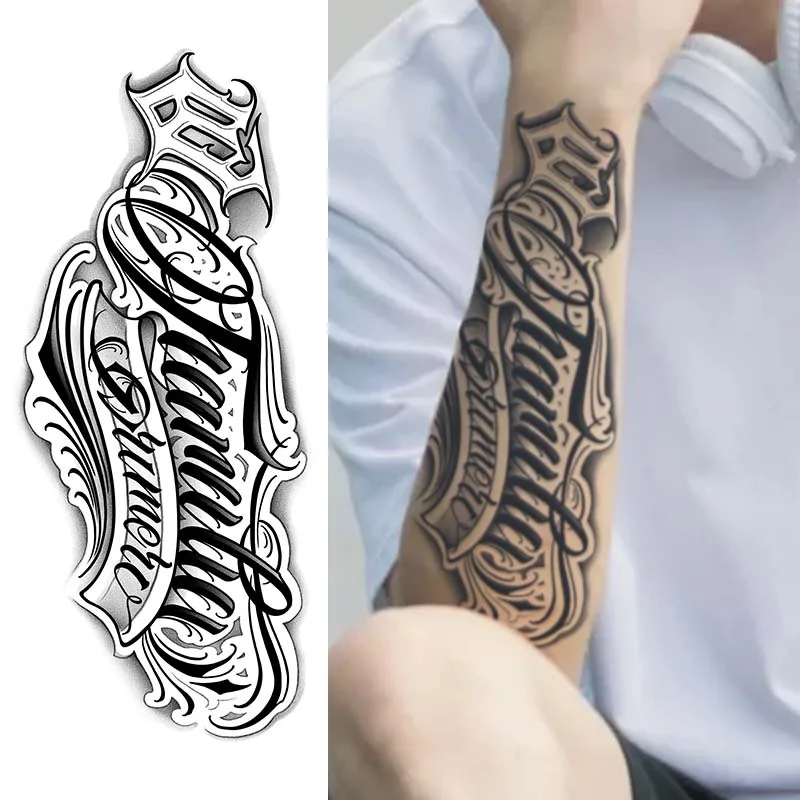 1 Stück handgeschriebene Schriftart, wasserdichtes temporäres Tattoo, langlebig, 1–2 Wochen, realistisches semi-permanentes Fake-Tattoo