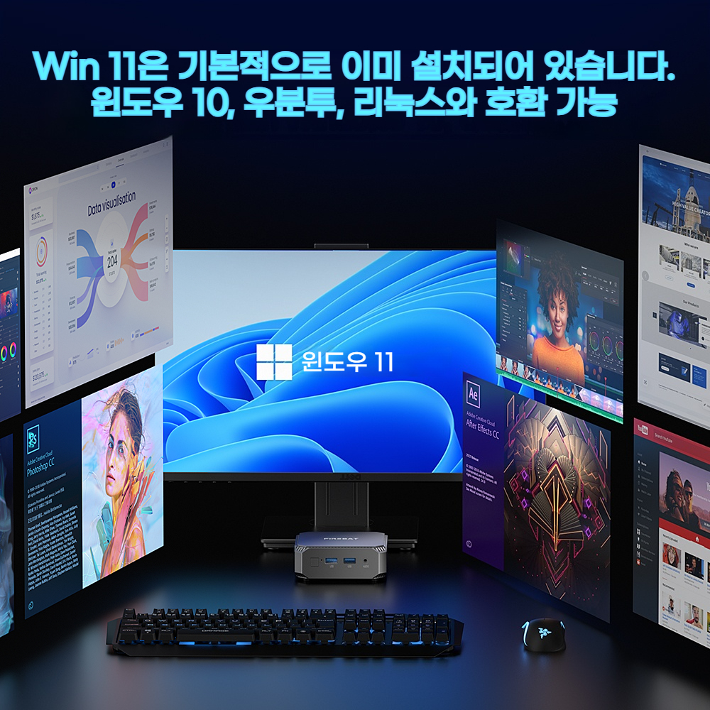 FIREBAT T2 미니PC 인텔 N150 듀얼 밴드 WiFi5 BT4.2 16GB 512GB 데스크탑 게이밍 컴퓨터 미니 PC 게이머 EU 플러그