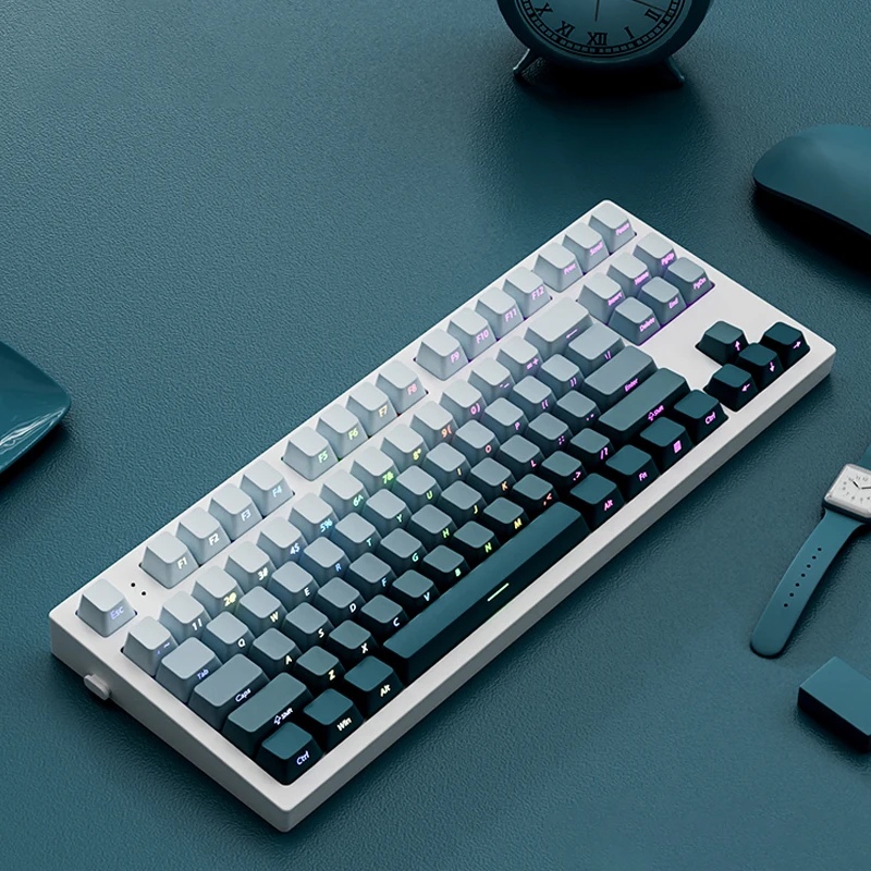 135 Keys Gradient Green Shine Through Keycaps Side Printed PBT Double Shot Keycaps OEM Profile for MX Switches Gaming Keyboards