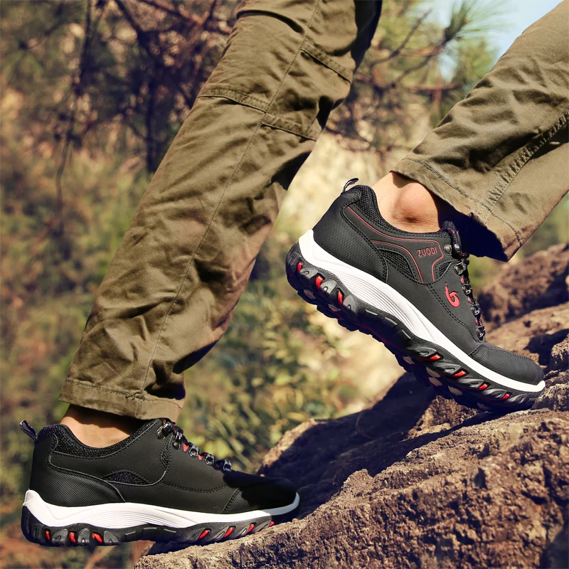 Chaussures de randonnée imperméables en cuir PU pour hommes, baskets tactiques d'extérieur résistantes à l'usure pour Trekking, marche, chasse