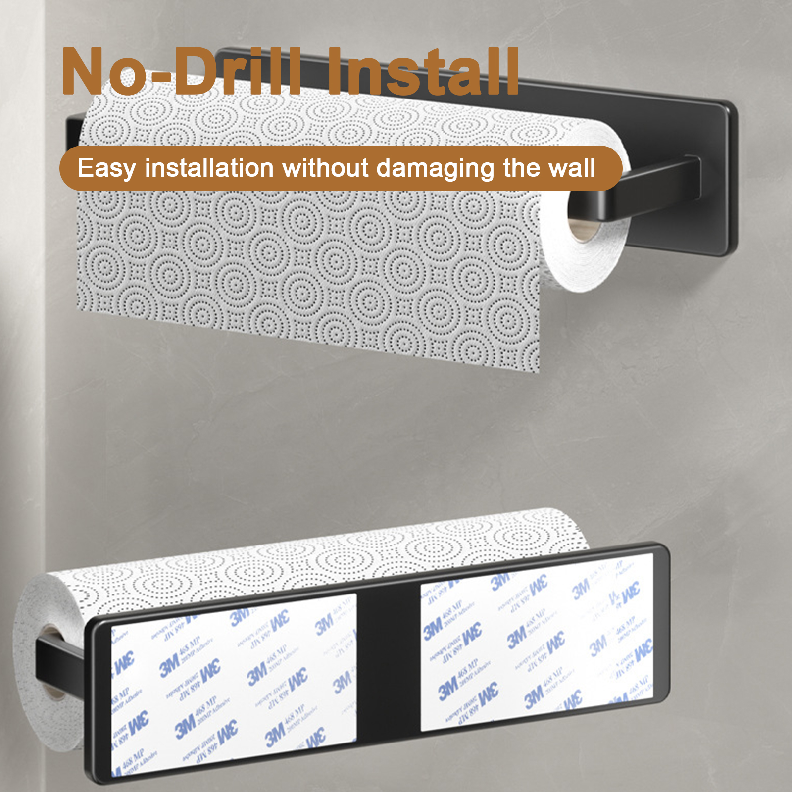 Paper Towel Holder Self Adhesive Toilet Roll Paper Holder No Punching Kitchen Bathroom Lengthen Storage Rack Grey Black White