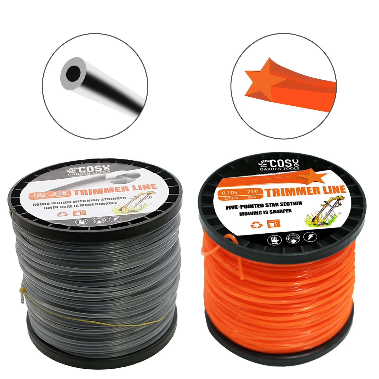 2.0/2.4/2.7/3.3/4.0mm×1LB Pentagram Grass Cut Strimmer Line Round Star Graphite Filling Cord Wire String Lawn Mower Accessories