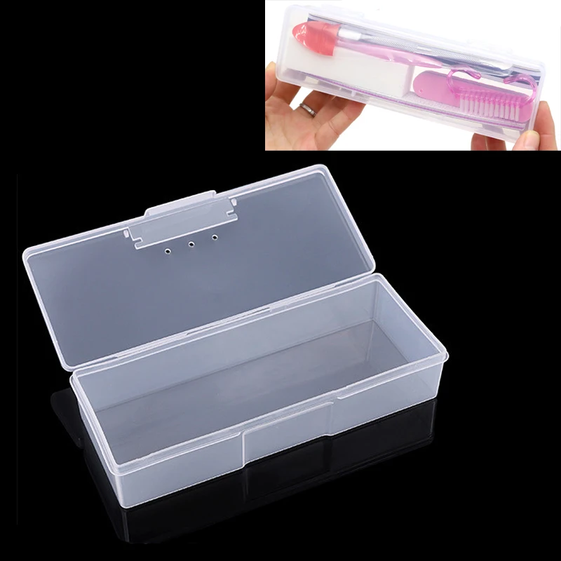 Rectangle Plastic Storage Box for Nail Art, Container Case, Nail Equipment Tool, Rhinestone Brush, Pen, Buffer, Grinding Files