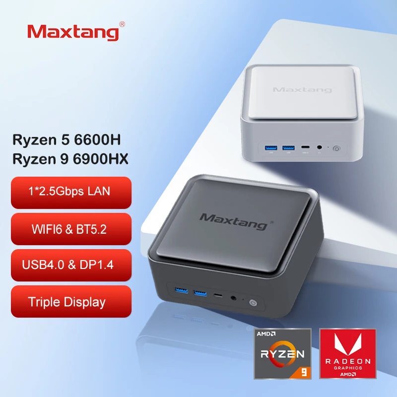 Compute Mini PC Ryzen R5 6600H R9 6900HX Prozessor DDR5 RAM M.2 2280 SSD 8 Kerne 4,9 GHz Gamer Mini PC Windows 11 mit WIFI6 BT5.2