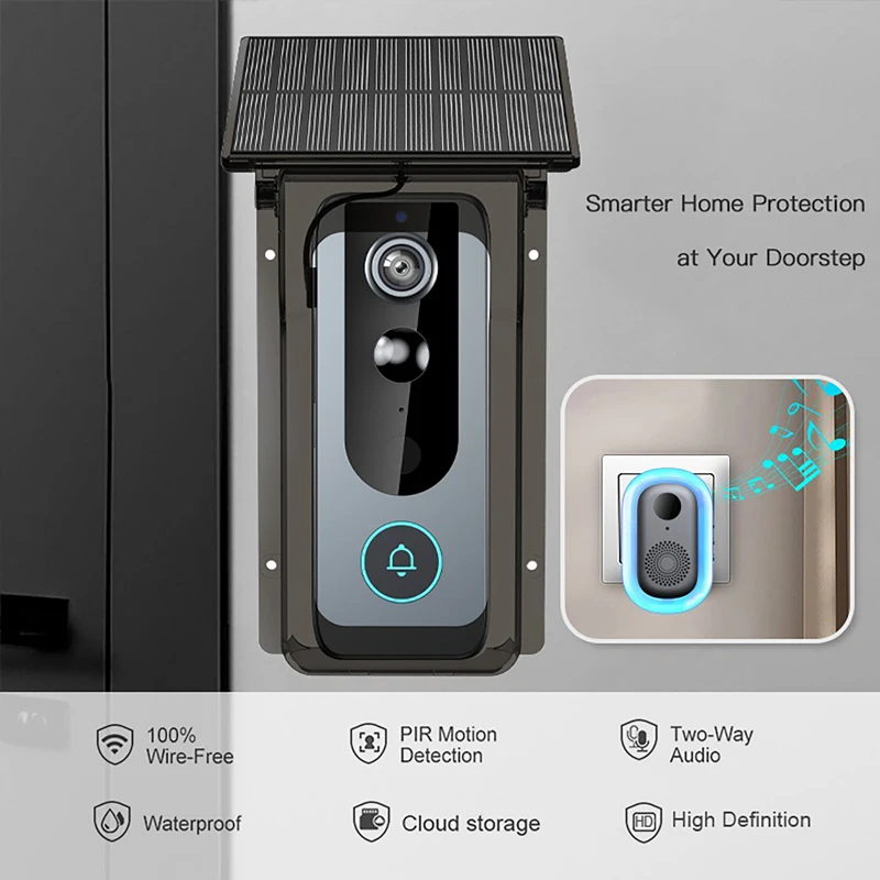 Campainha sem fio externa à prova d'água ip65 com câmera solar contra chuva Tuya Eye Digital Door Peepholes Smart Home Video Intercom