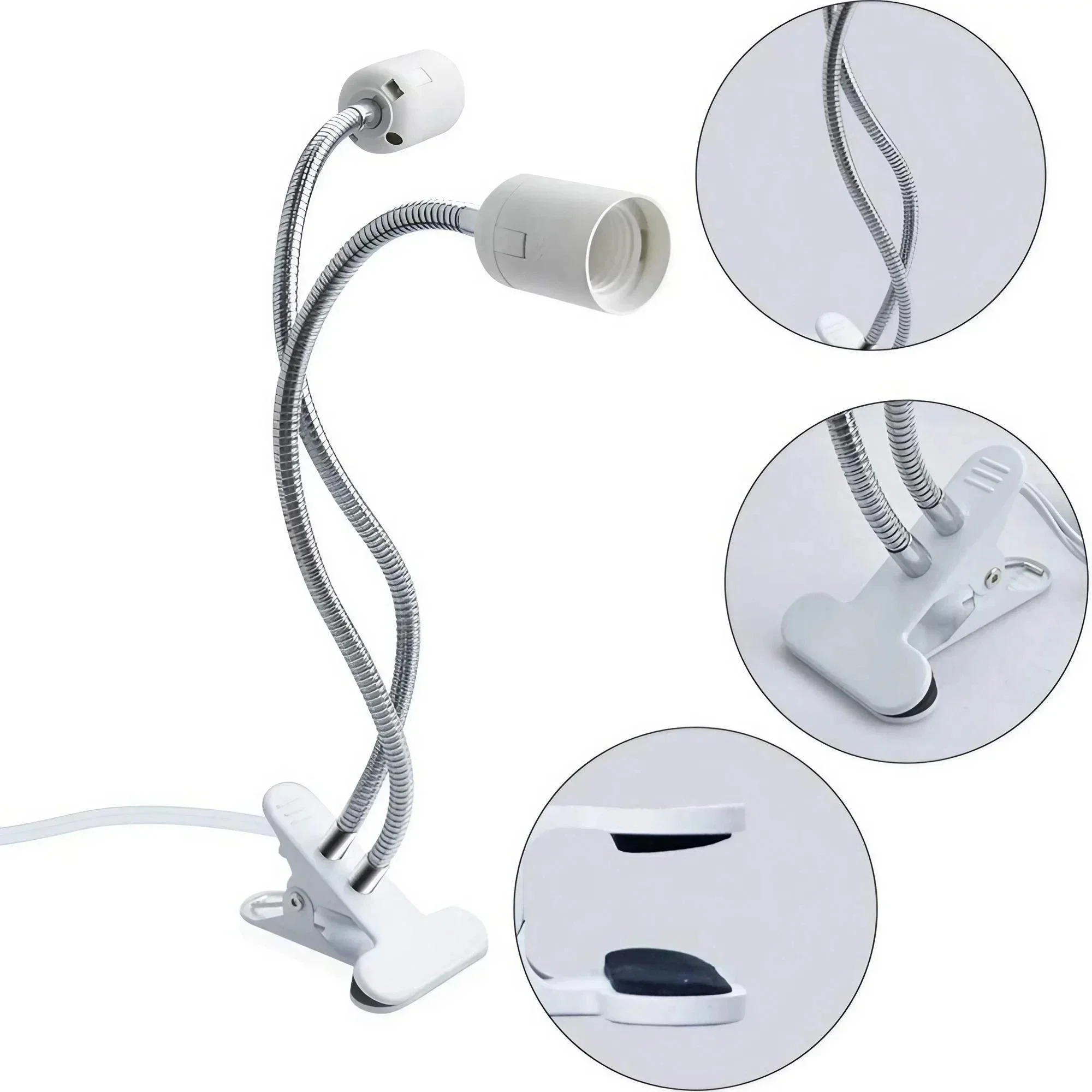 Portalámparas de escritorio Flexible de 360 grados E27 enchufe UE EE. UU. Base de luz enchufe de un solo/doble extremo Cable con Clip de cuello de cisne con interruptor de encendido