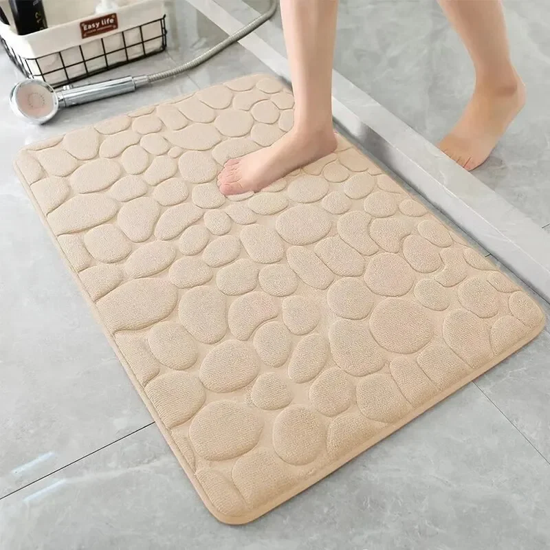 Cobertor de banho de espuma de memória em relevo seixo absorvente antiderrapante tapete interno para porta de banheiro