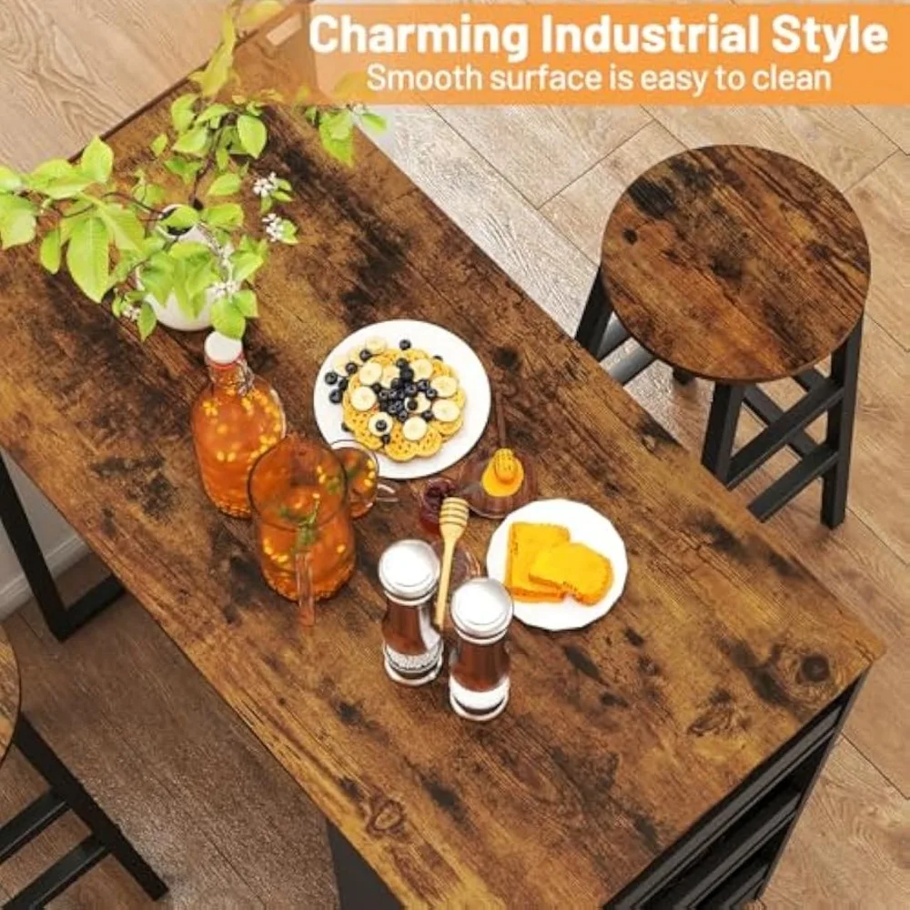 3-Pieces Bar Table Set, Rectangular Dining Table and 2 Chairs with Storage Shelves, Kitchen Set for Small Space, Breakfa Nook