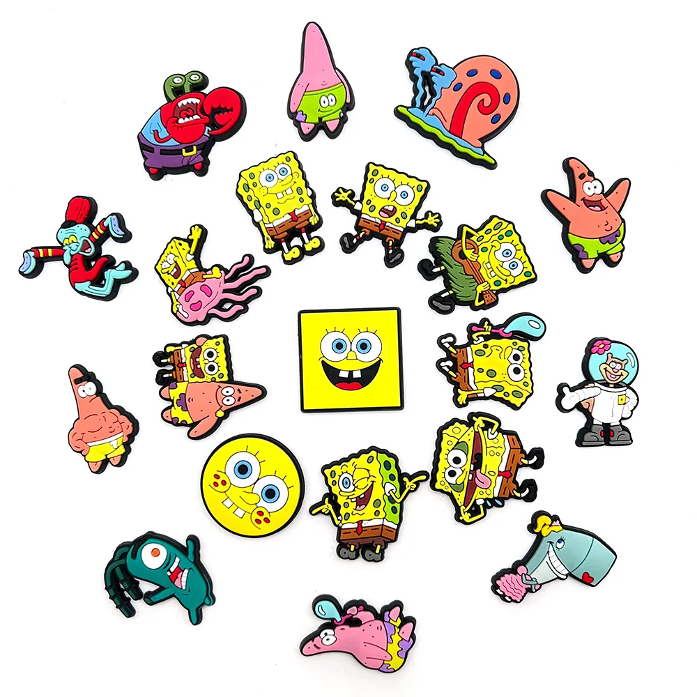 20 ชิ้น/เซ็ตรองเท้า Charms PVC รองเท้าการ์ตูนตลกแฟชั่นตกแต่ง SpongeBob SquarePants สําหรับผู้หญิงผู้ชายของขวัญ Unisex
