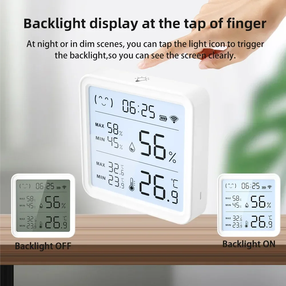 Tuya-Sensor de temperatura y humedad WiFi para hogar inteligente, higrómetro con retroiluminación, termómetro, Compatible con Bluetooth, Control por aplicación remota