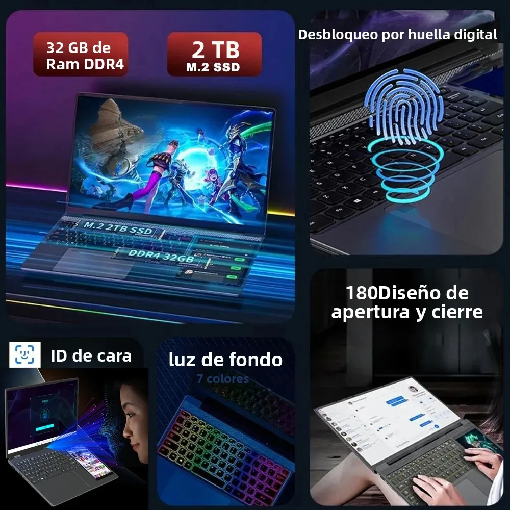 CARBAYTA 15,6 "+ 7" portátil de doble pantalla Intel N95 32GB 16GB DDR4 RGB teclado retroiluminado ordenador portátil 7 "pantalla táctil