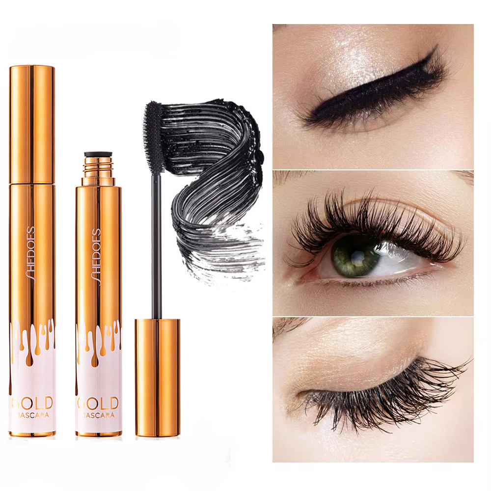 Máscara de pestañas 3D, alargamiento de pestañas negras, extensión de pestañas, cepillo de pestañas, maquillaje de belleza, máscara de Color dorado de larga duración