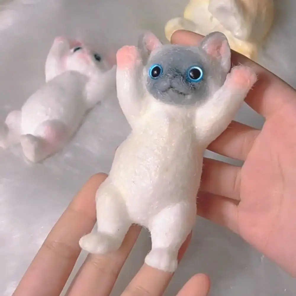 Novelty Slow Rebound Cat Doll Squeeze Toy Cartoon Colorful Simulation Cat Squeeze Toys Soft Mini Cat Fidget Toy for Kids
