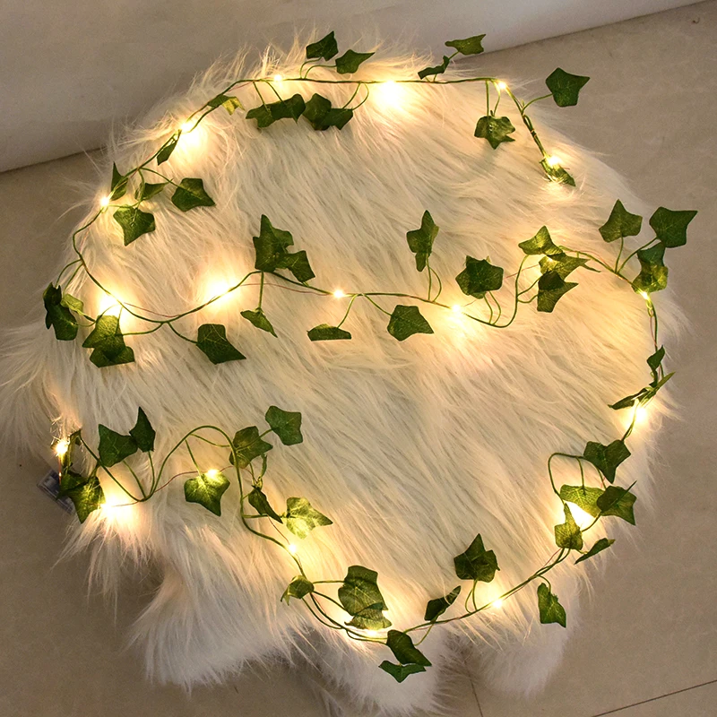 ใบไม้สีเขียวต้นไม้ประดิษฐ์ LED 2/5/10ม. 20/50/100ไฟสายประดับไอวี่ DIY ปาร์ตี้งานแต่งงานบ้านตกแต่งพวงมาลัยไฟ LED ขับเคลื่อนด้วยแบตเตอรี่