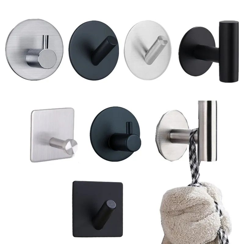 Gancho de toalla de acero inoxidable para baño, Perchero de pared autoadhesivo, soporte para llaves, ganchos para toallas, perchero para ropa, ganchos para colgar