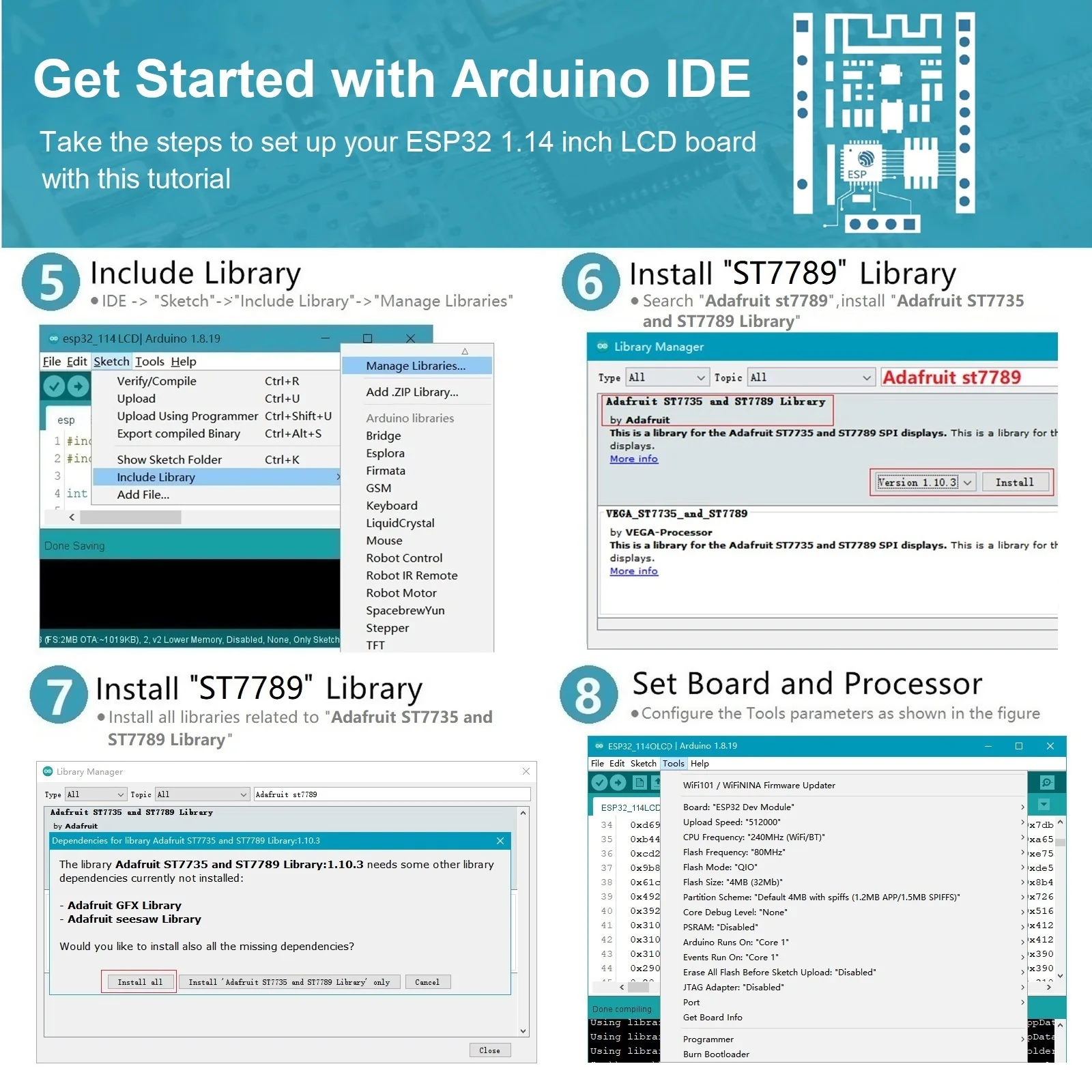 parque de ideas ®   Placa de desarrollo ESP32 1,14 pulgadas ST7789 pantalla LCD TFT 135x240, módulo WiFi + BL, CH340, tipo C para Arduino Micropython