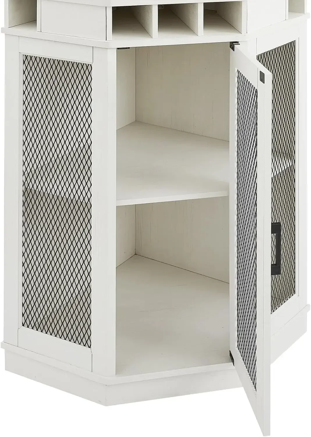 White Corner Bar Unit 73" With Built-in Wine Rack And Lower Bar Cabinet For Liquor And Glasses Storage 23.6"D X 31.5"W X 73"H