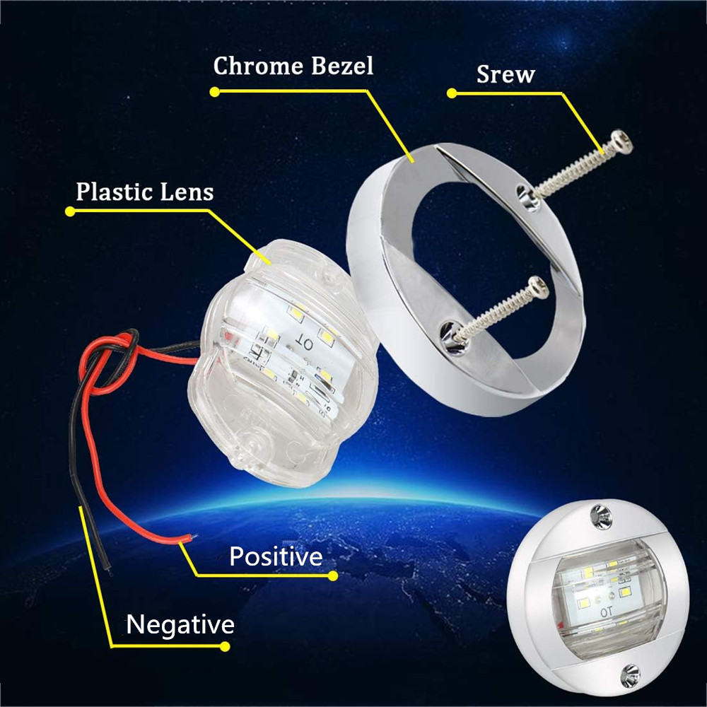 Marine Boat Interior Luzes LED, Deck Cortesia Luz, Redondo, popa Stern, Âncora de Navegação, Branco e Azul, 12V, 3 pol