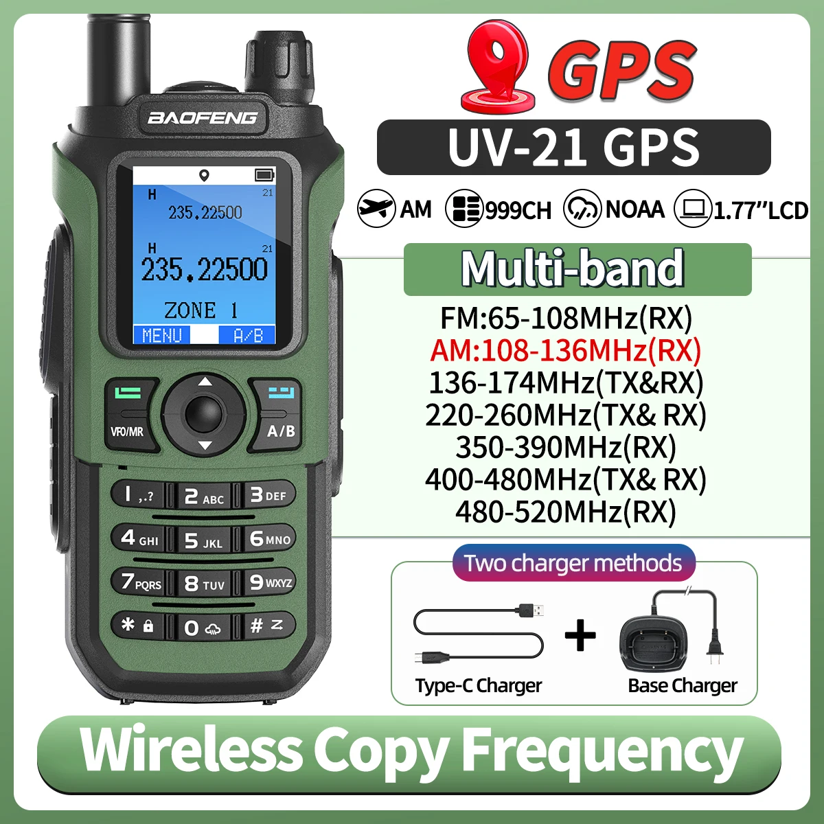 Baofeng UV-21 Pro GPS Walkie Talkie Multi-Band drahtlose Kopier frequenz Langstrecken-Typ-C-Upgrade UV 17 Pro GPS Amateurfunk