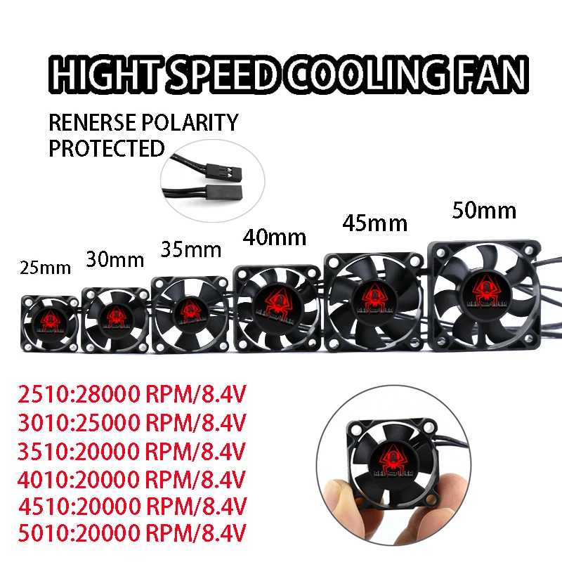 25mm 30mm 35mm 40mm 45mm 50mm High-speed Cooling Fan  For 1/10 RC Car ESC Motor Heat Dissipation Universal Parts