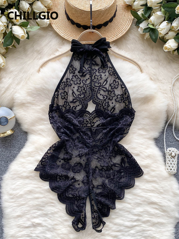 Chillgio Frauen Blumen Spitze rücken freie Bodys Halfter sexy erotische transparente Cat suits Dessous Linone Stück Kombination Stram pler