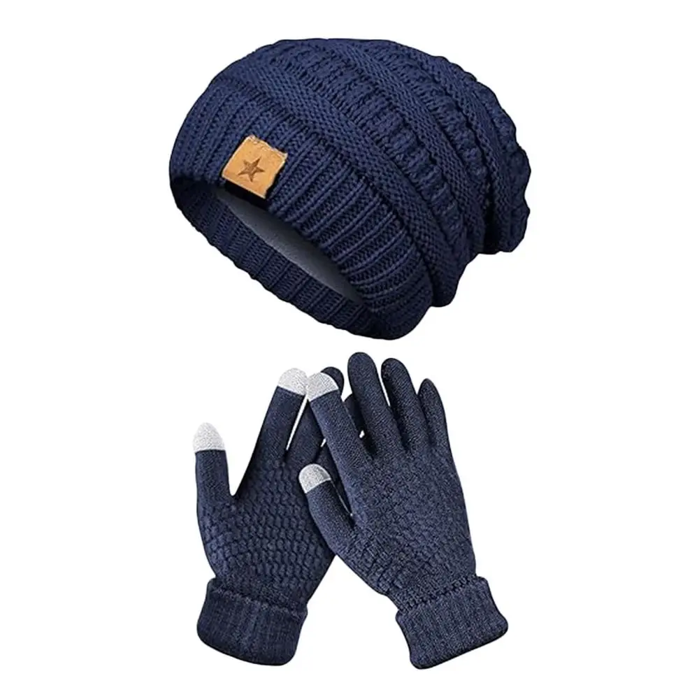 2 ชิ้น/เซ็ตของขวัญผู้หญิงอบอุ่นหมวกถุงมือชุดป้องกันหูฤดูหนาว WARM Mitten Windproof Plush Beanie หมวกสําหรับชายหญิง