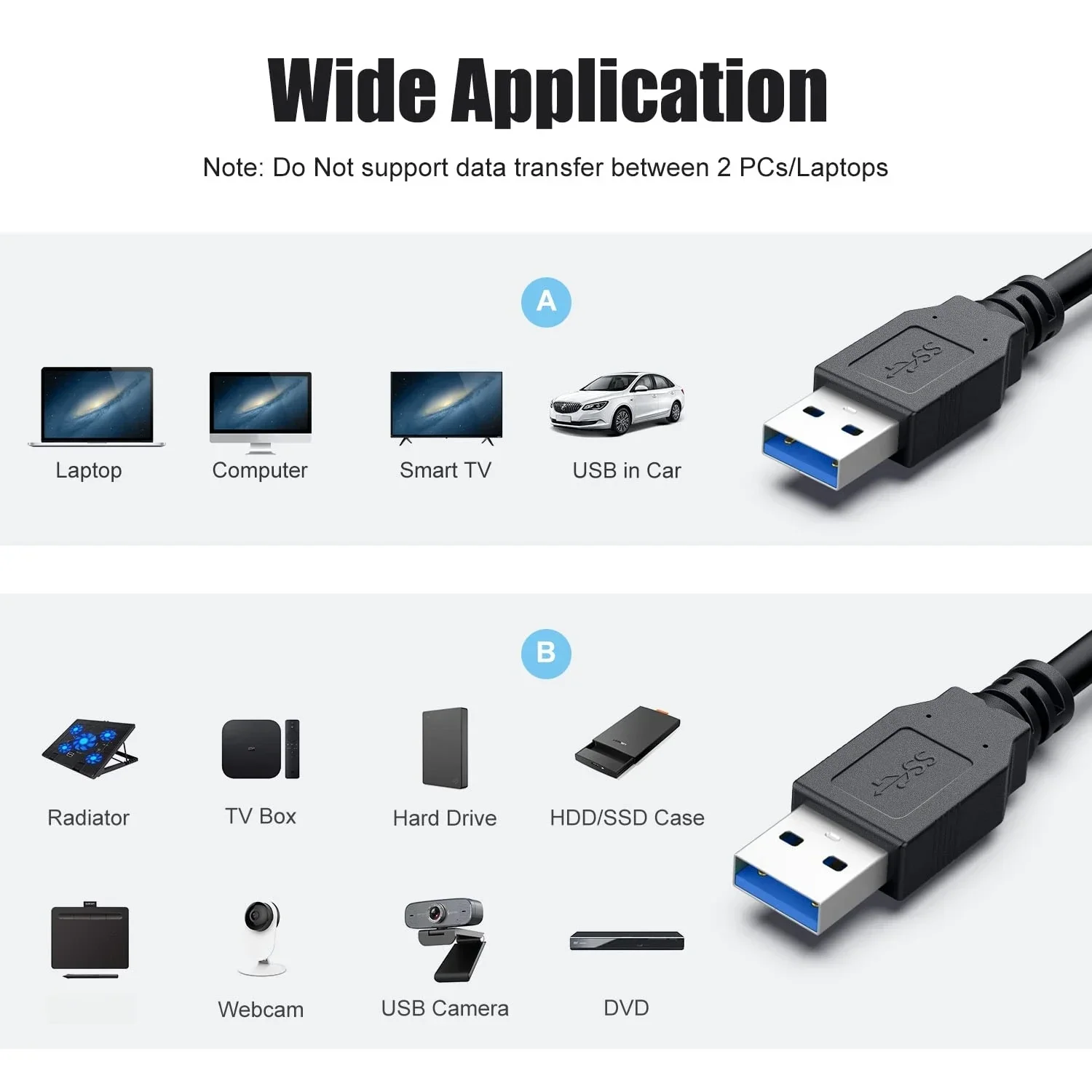 Cable de extensión USB 3,0 a USB 3,0, Cable extensor USB A macho a macho, transmisión rápida de datos para radiador de disco duro